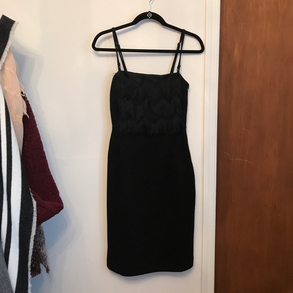 Banana republic black fringe strapless dress sz 4 - Picture 2 of 6